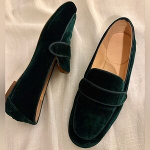 J CREW | Elegant Velvet Tab Loafers in Emerald Green